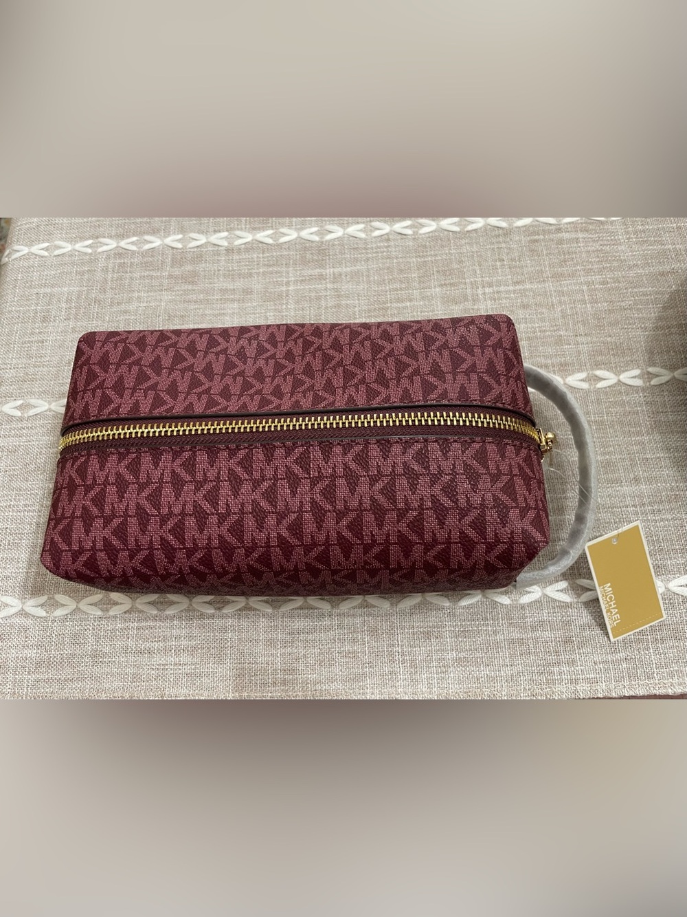 Michael Kors Oxblood Travel Cosmetic Case with Gold Hardware